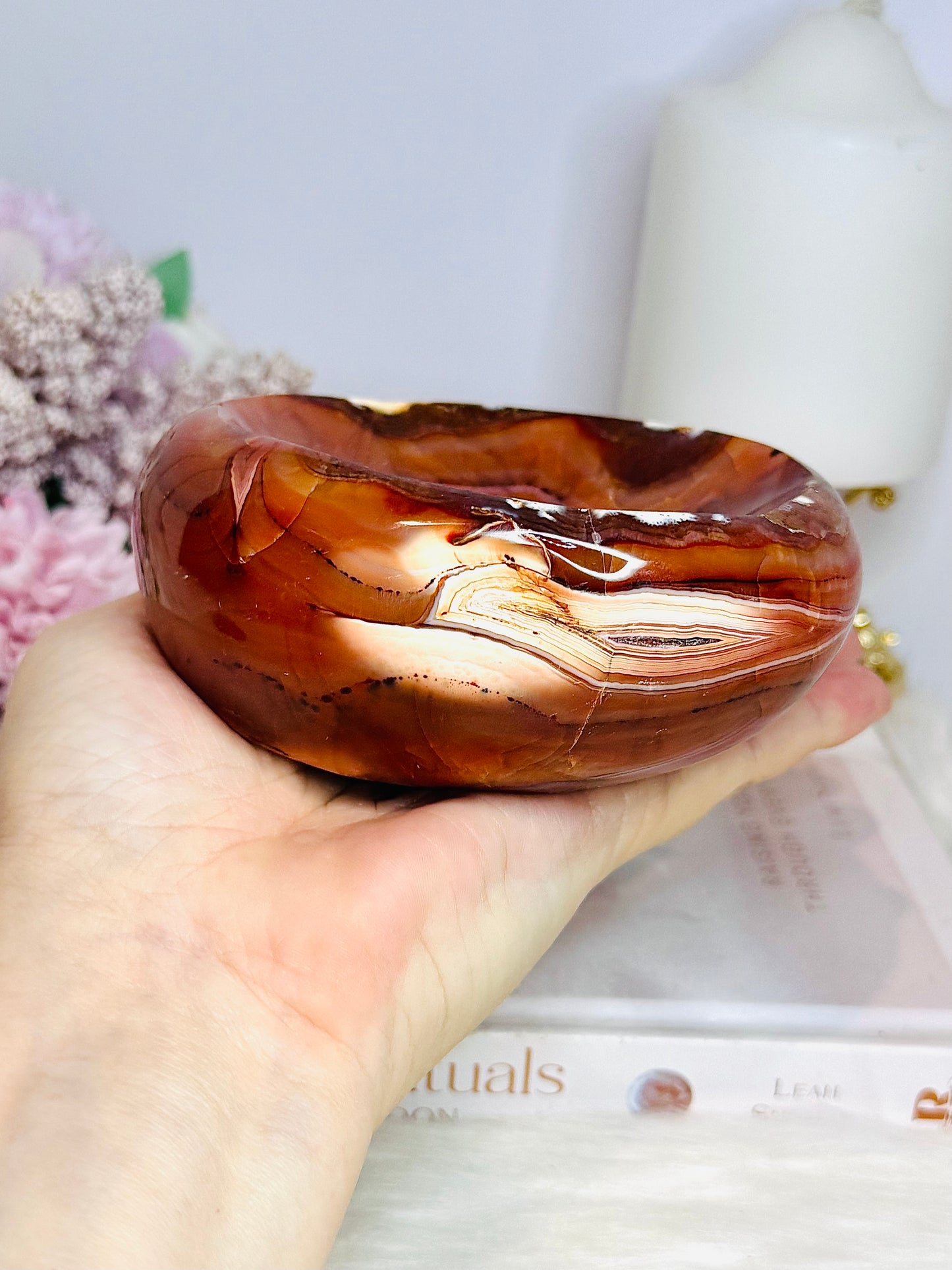 Large Carnelian Carved Bowl 11cm 731g