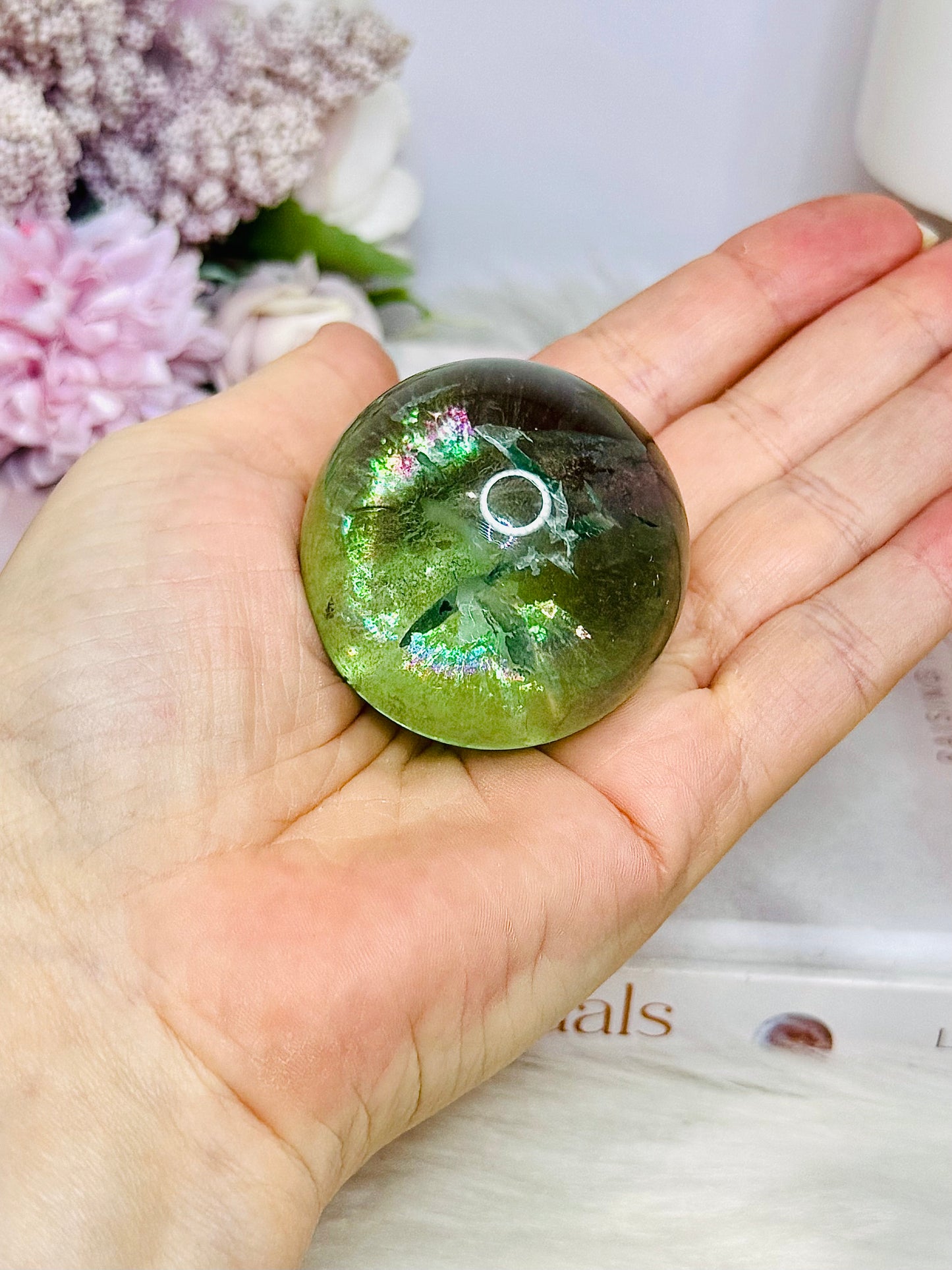 FOR SUE ~ High Grade Fluorite Sphere Full of Incredible Rainbows 161g On Stand