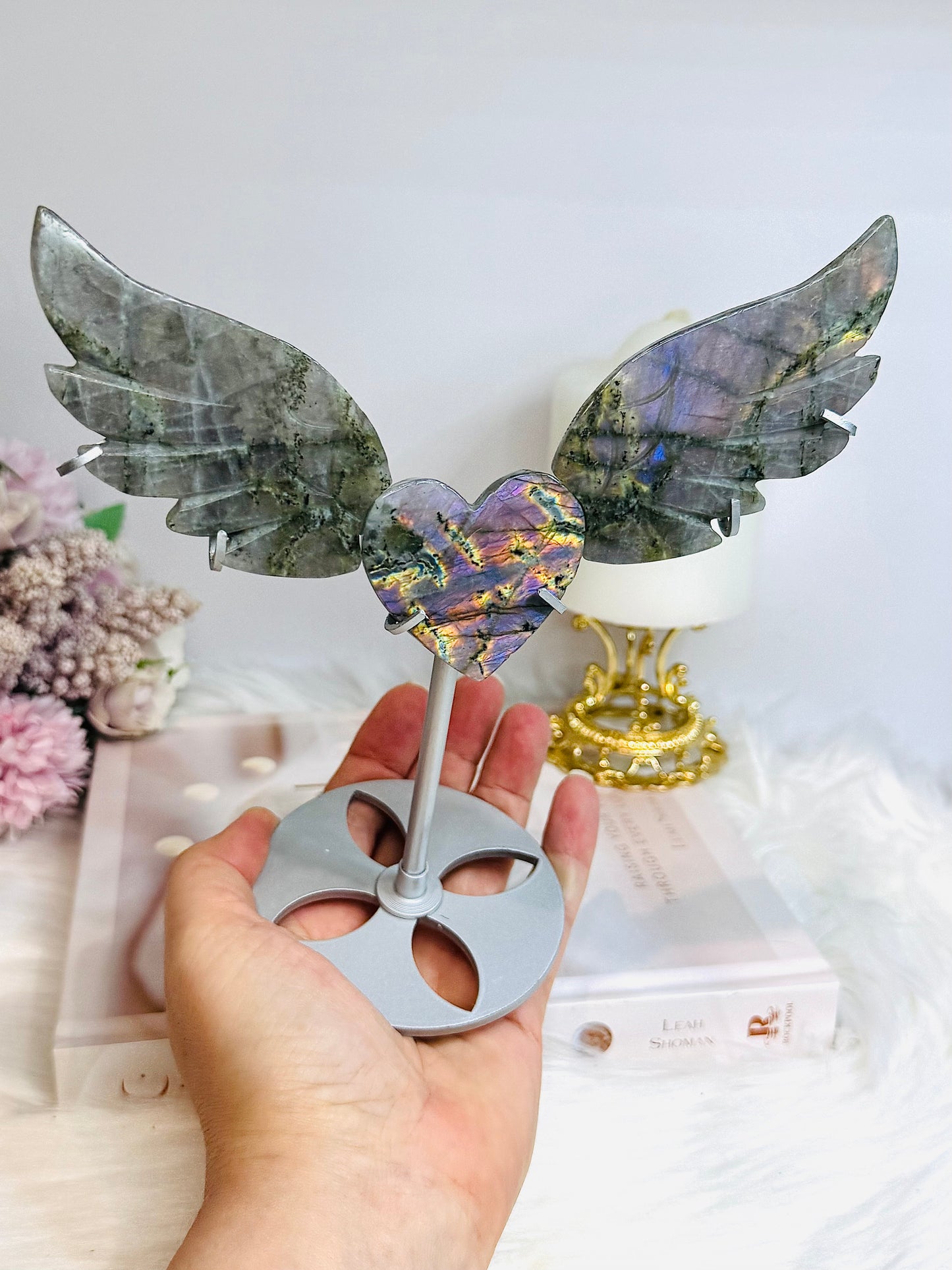 Purple Labradorite Heart with Wings ~ Each piece is full of flash 18cm