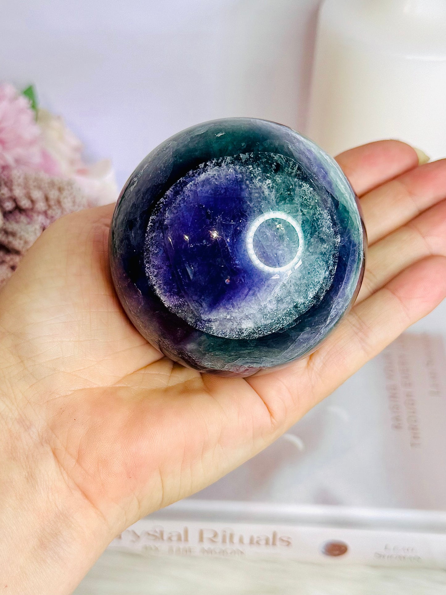 Incredibly Stunning Large 598gram Rainbow Fluorite Sphere On Stand with Amazing Rainbows