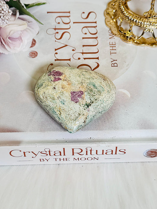 Beautiful Ruby Fuchsite Carved Puffy Heart