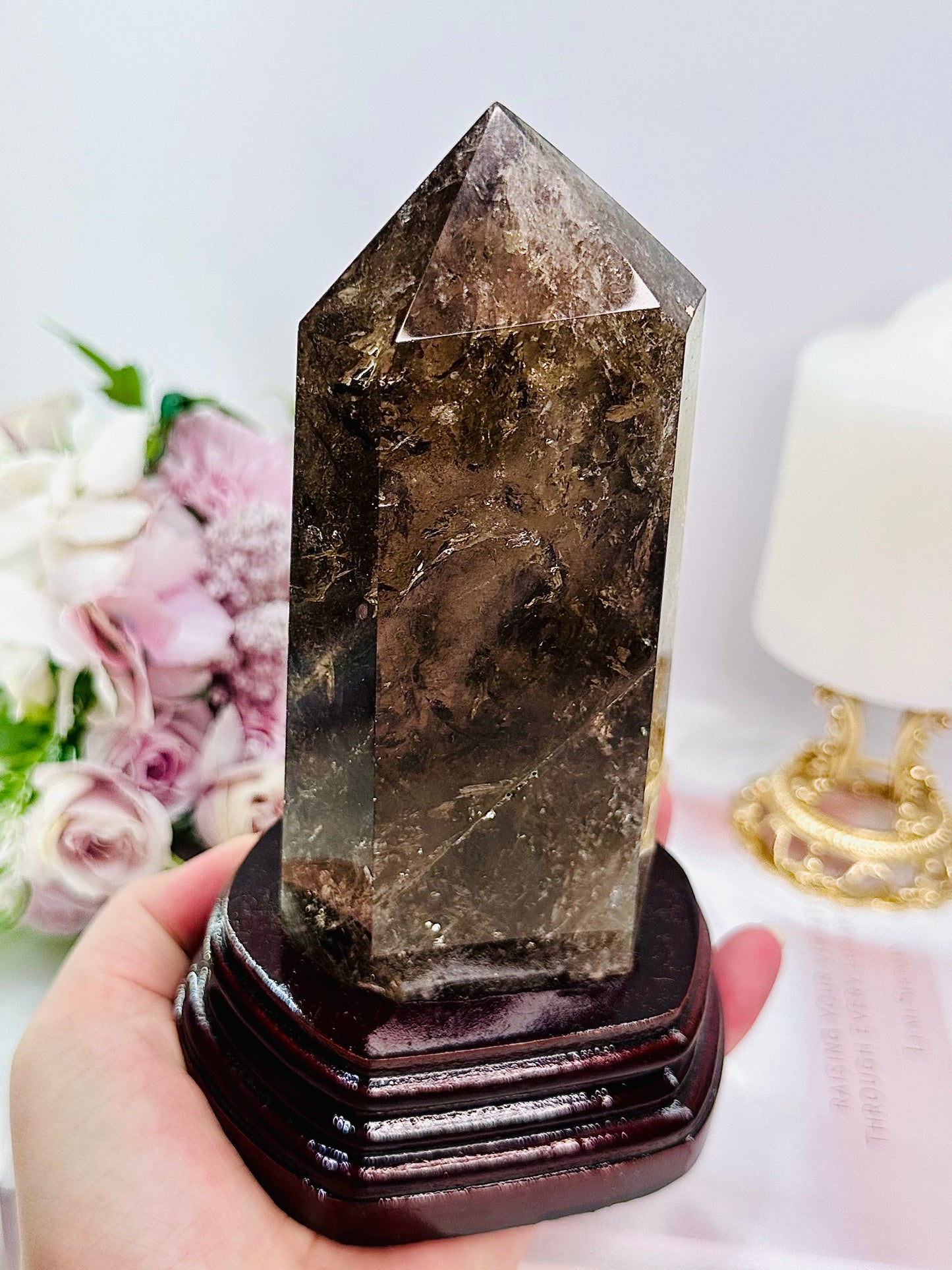 Supports Anxiety & Depression ~ Stunning Large 17.5cm 656gram Smokey Quartz Tower On Timber Stand