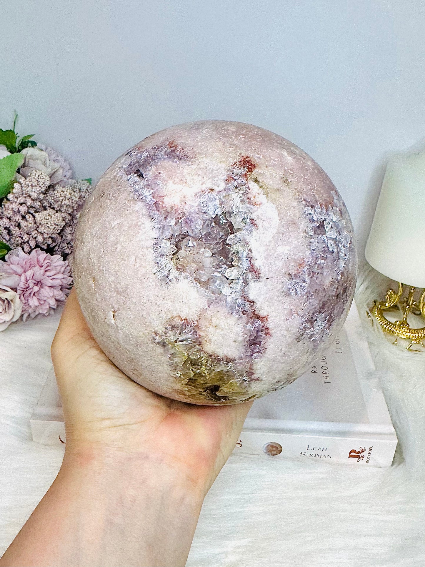 A Collectors Piece ~ Huge Druzy Pink Amethyst High Grade Sphere On Stand 2.7KG 12cm