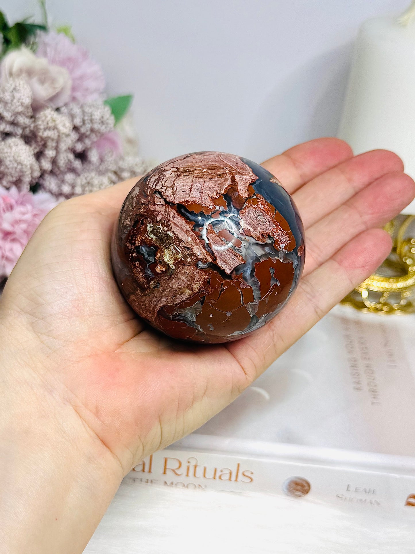 Large Football | Volcano Agate Sphere on Stand 336g