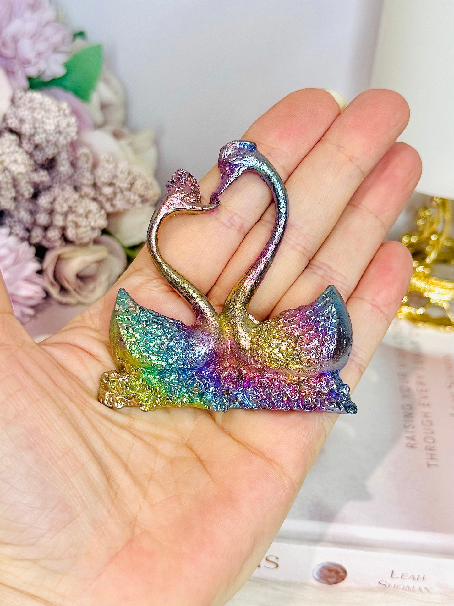 Aura Bismuth Swans 7cm On Stand