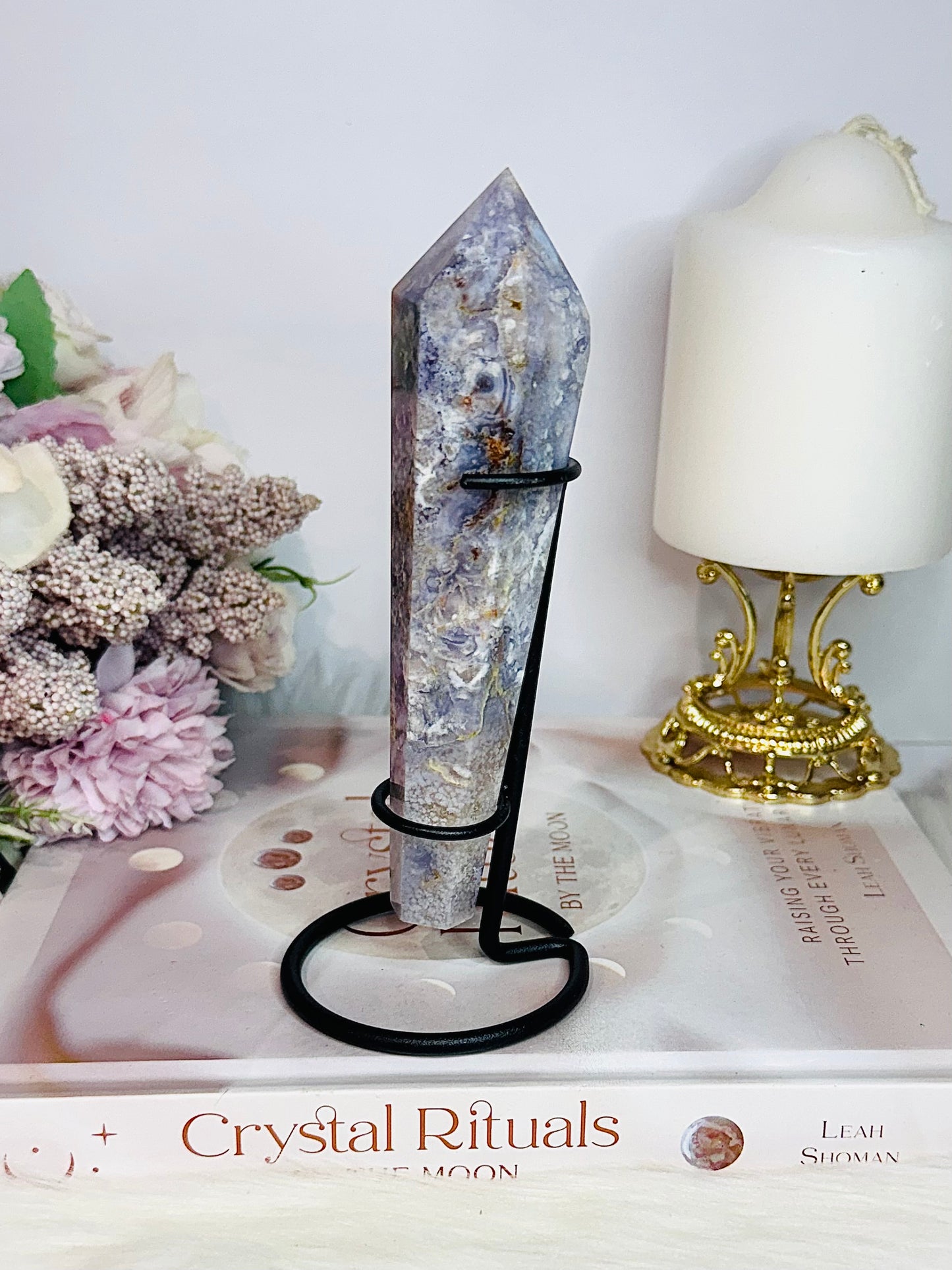 Gorgeous Blue Agate Wand | Tower on Stand 15.5cm