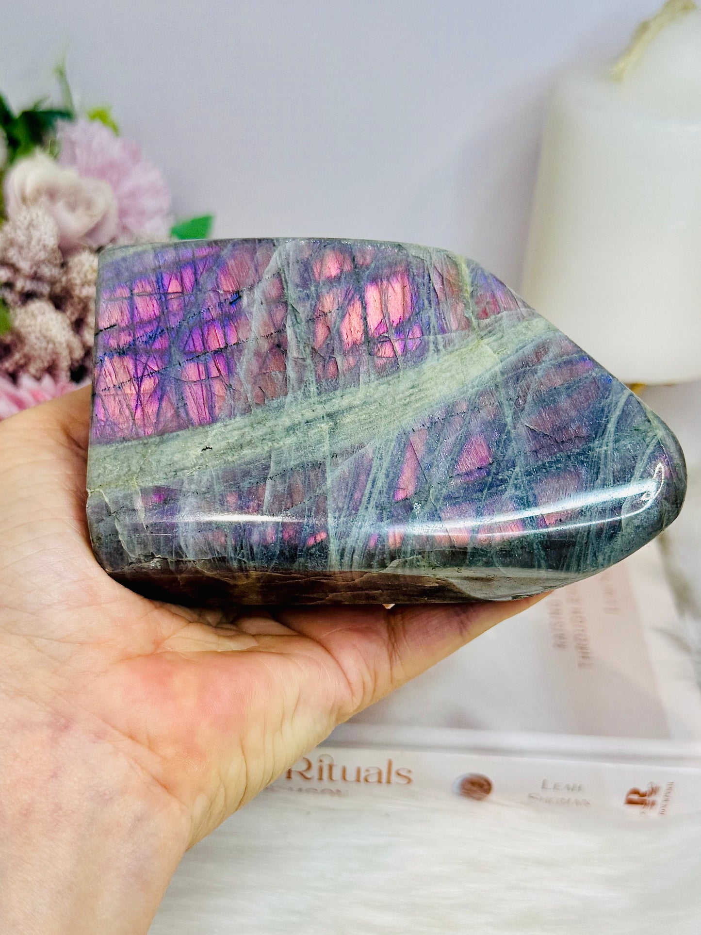 Natural Large Pink & Purple Flash Labradorite Freeform 11cm 610g