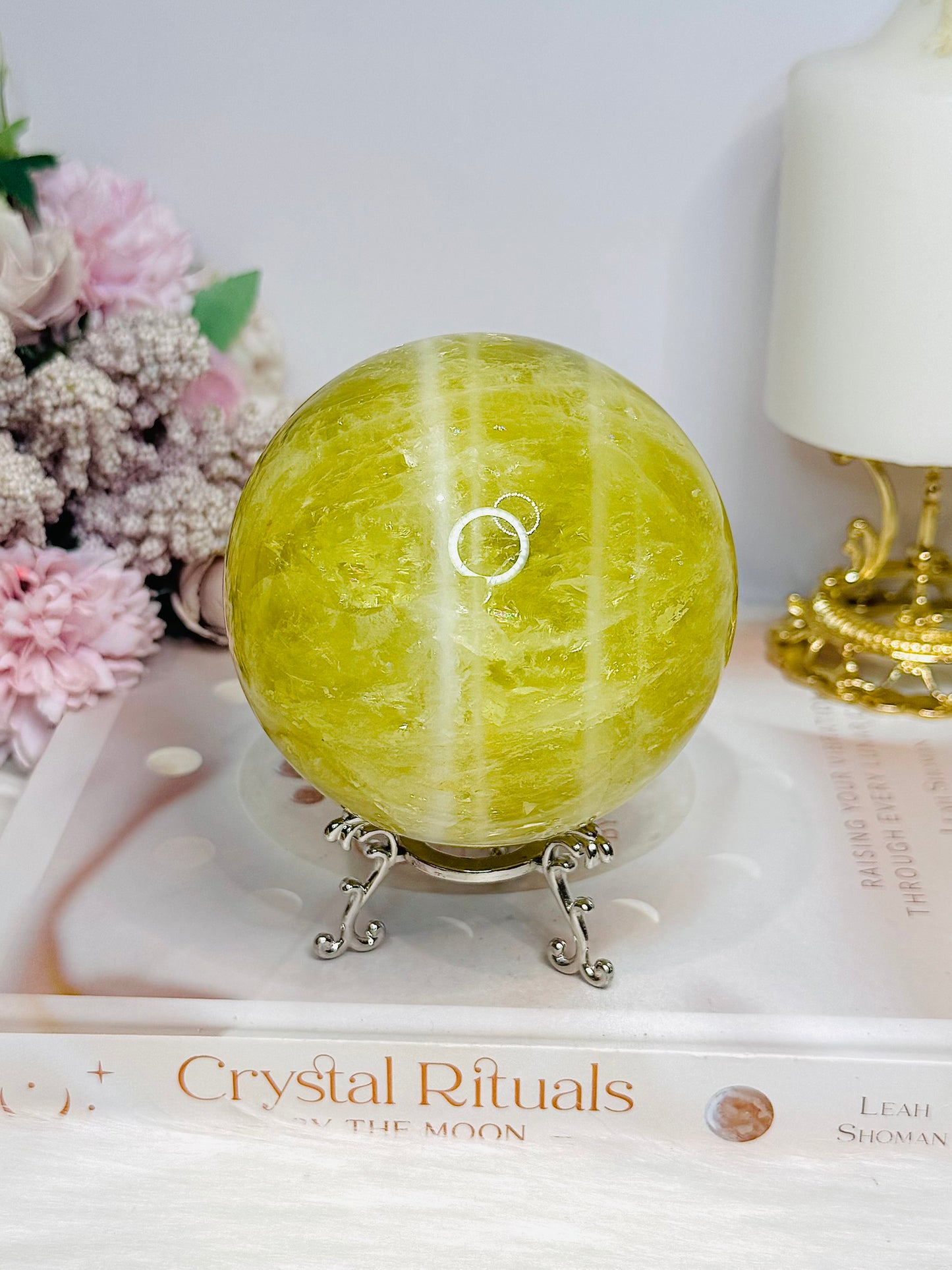 Large Citrine Sphere With Rainbows (heat treated) On Stand 890g