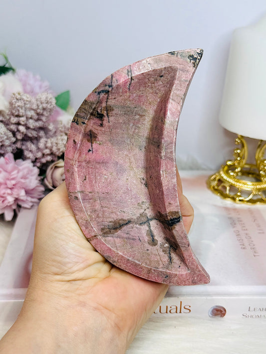 Large Rhodonite Moon Bowl 449g