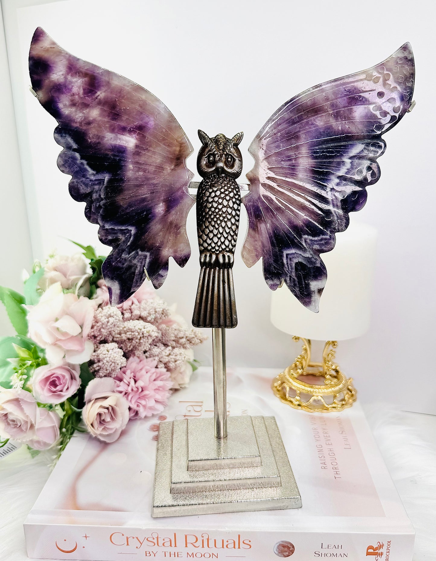 Stunning Large 24cm Chevron | Dream Amethyst Wings on Owl Stand