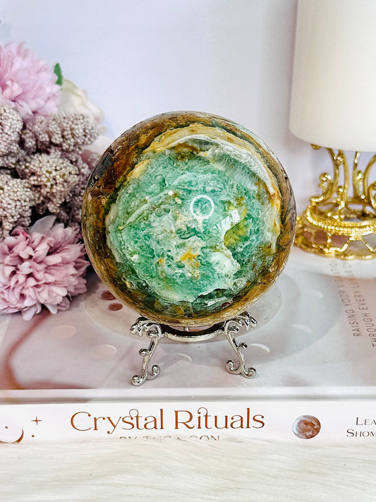 Huge Natural Glorious Variscite Sphere On Stand 802grams