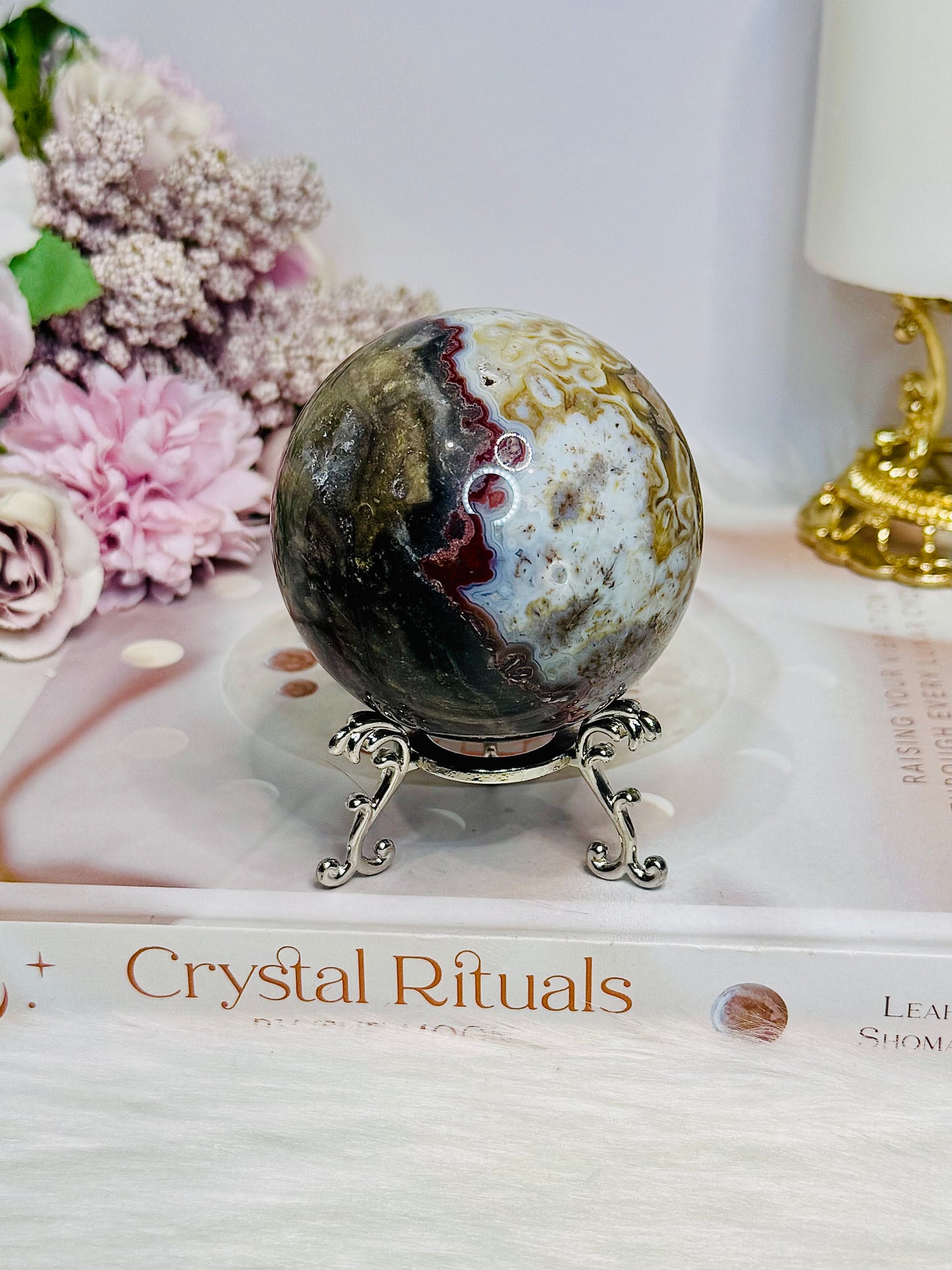 Large Mexican Lace Agate Sphere on Stand 368g