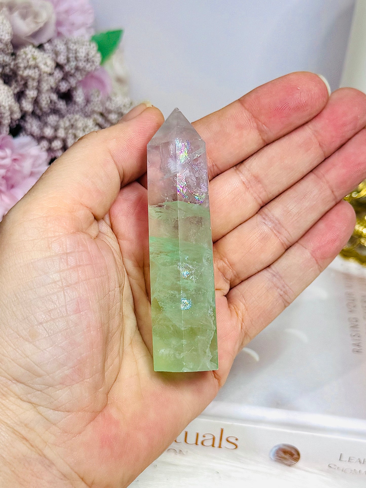 High Grade Watermelon Fluorite Tower with Rainbows 8cm