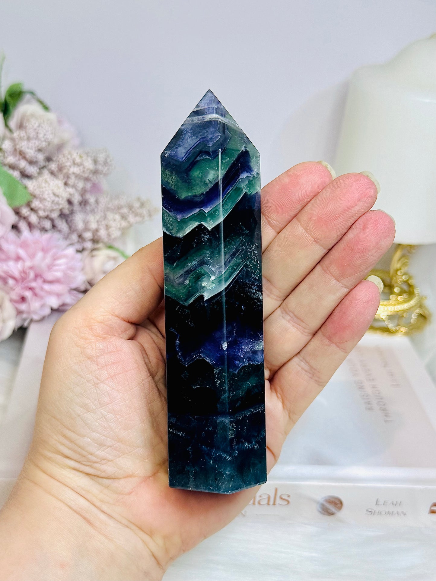 High Grade Rainbow Fluorite Tower 345g 13cm