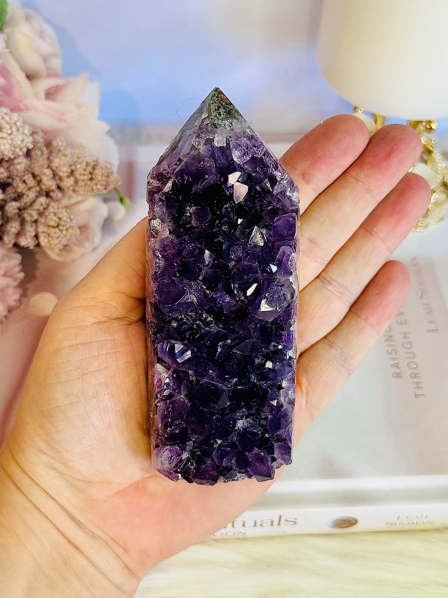 Wow!!! Classy & Fabulous High Grade Deep Purple Druzy Amethyst Cluster Tower 12cm From Brazil