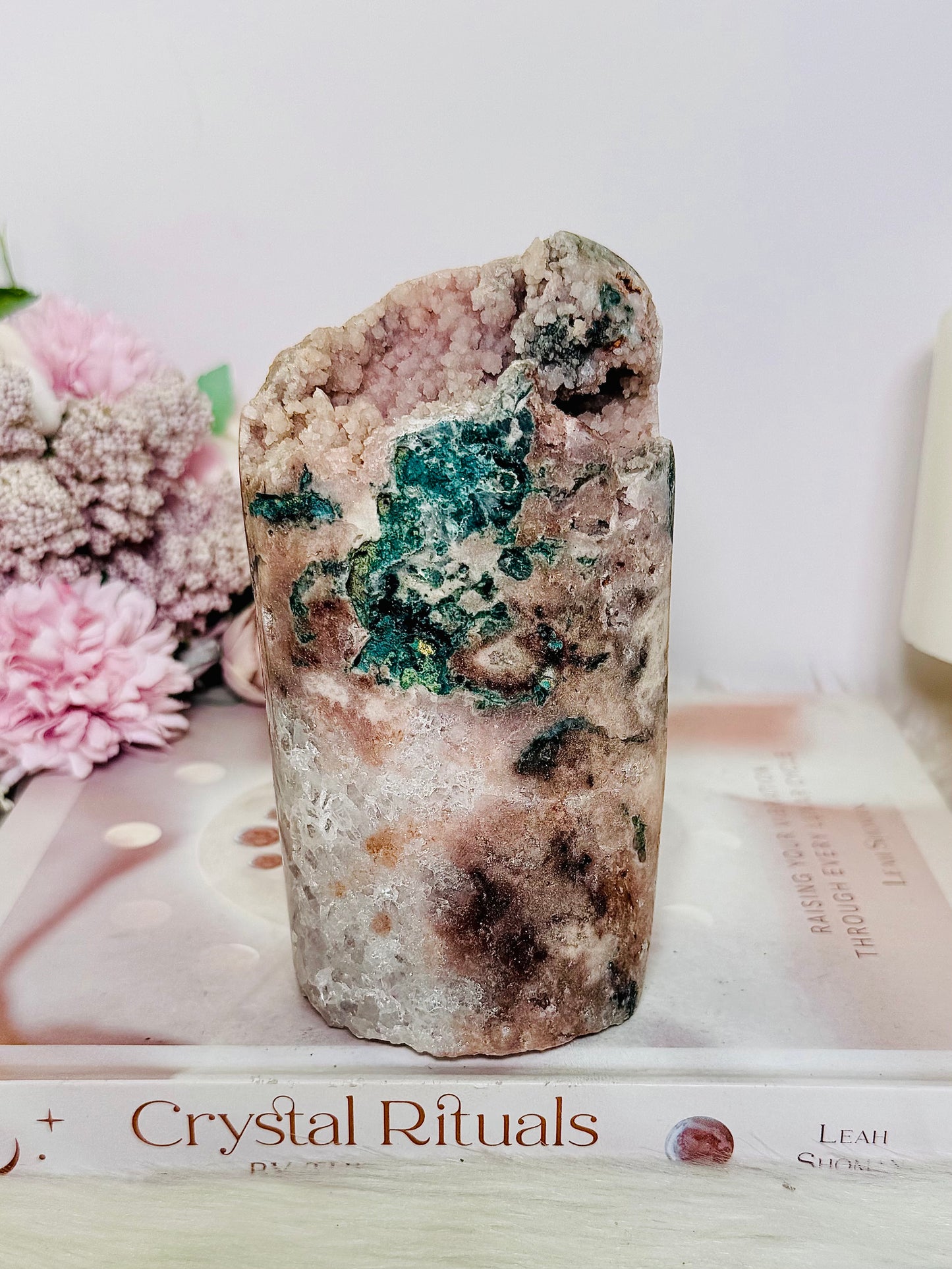 Large Natural Pink Amethyst Freeform with Moss Agate Inclusions 775g