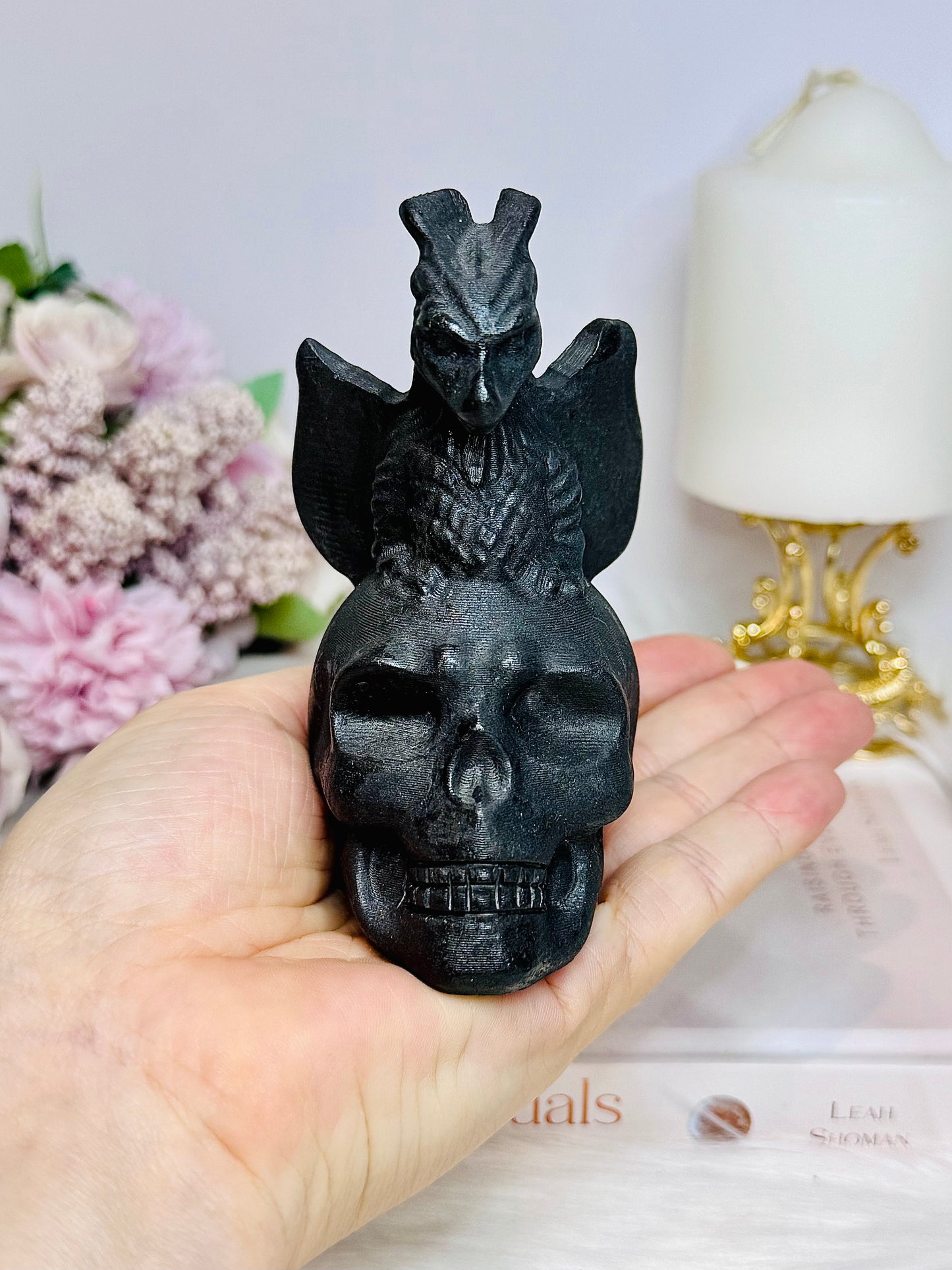 Shungite Carved Skull with Dragon 11cm