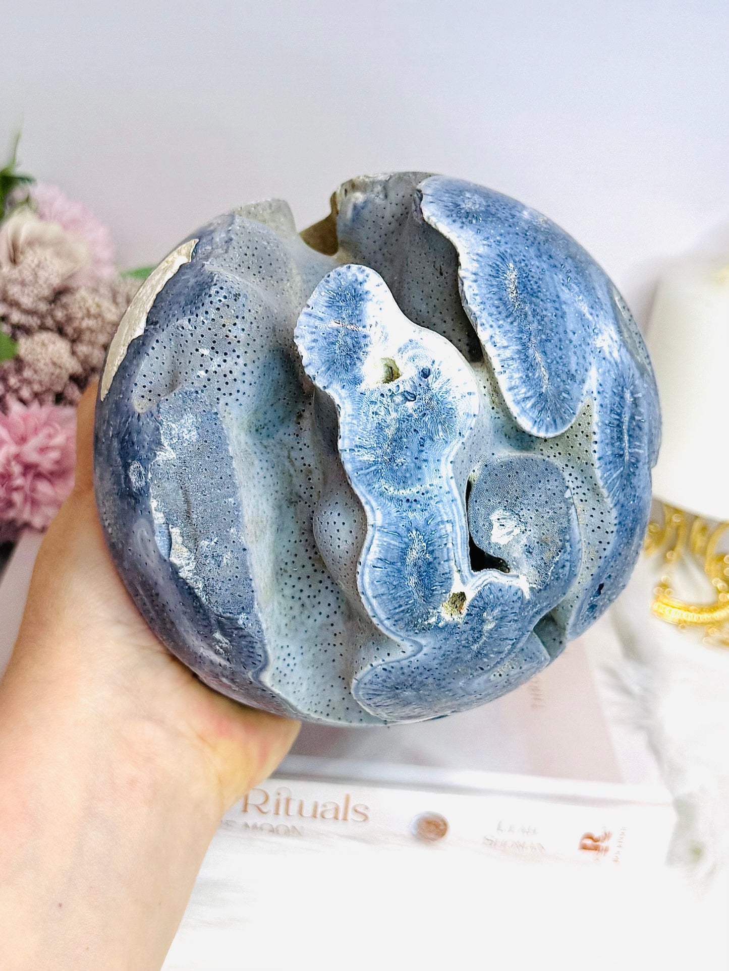 Huge Rare Natural Blue Coral Fossil Sphere 2.16KG