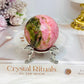 Thulite Sphere with Epidote 209g On Stand