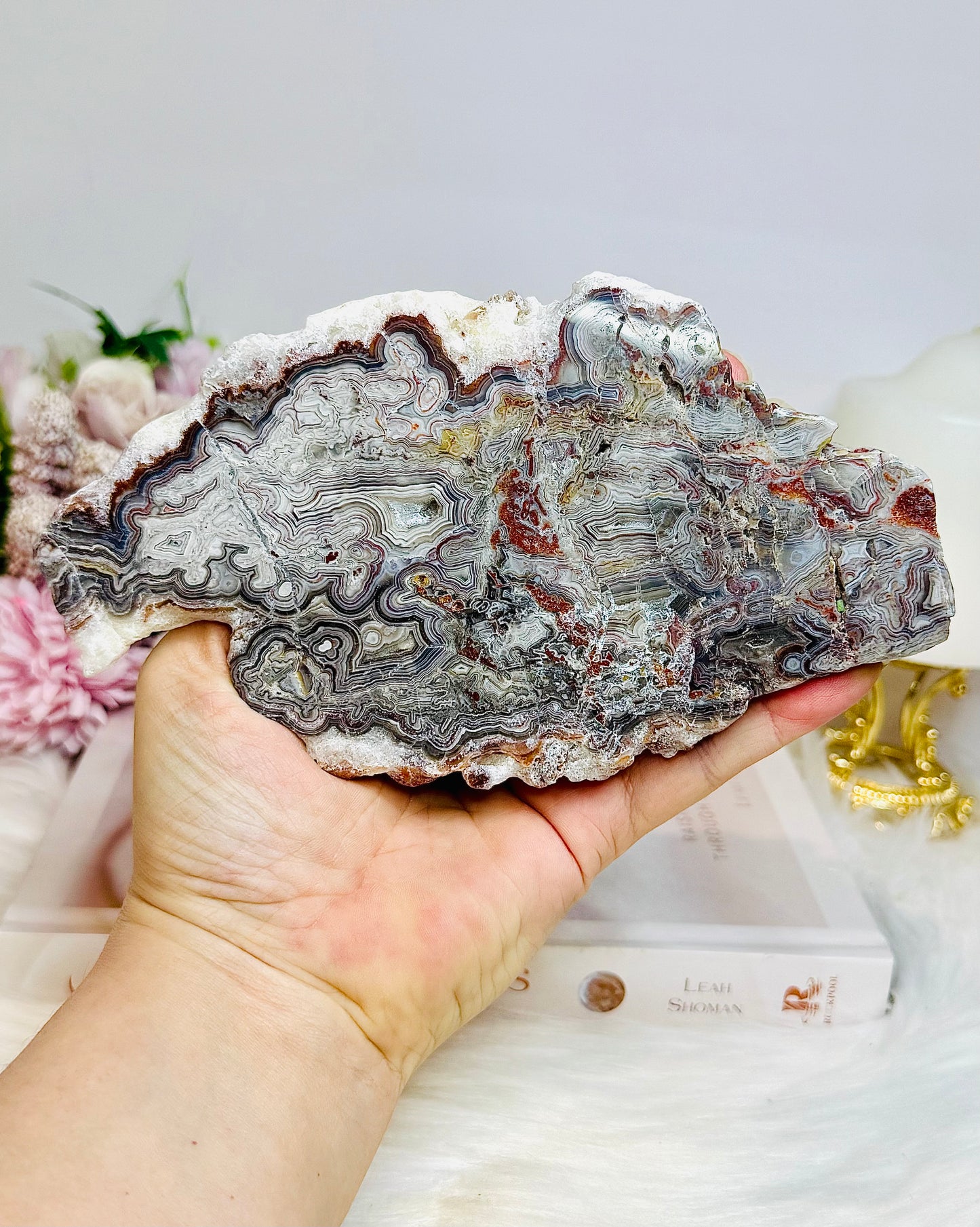 Natural Large Mexican Lace Agate Slab on Stand 17.5cm