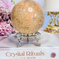 Gorgeous Large 478gram Peach Moonstone Sphere with Amazing Flash On Stand