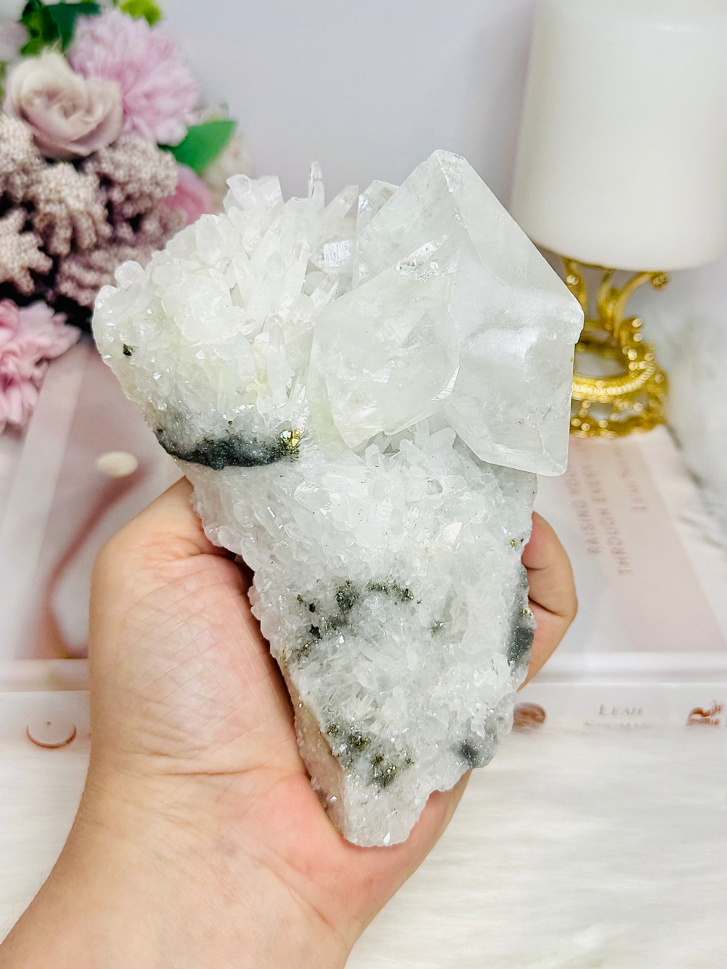 High Grade Clear Quartz Natural Cluster with Pyrite Inclusions 14.5cm 446g