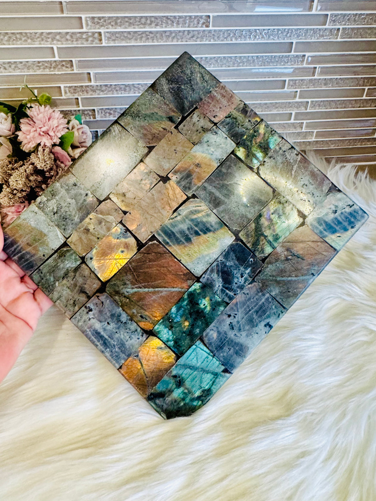 Large Heavy Labradorite Square Slab 22cm 1.57KG