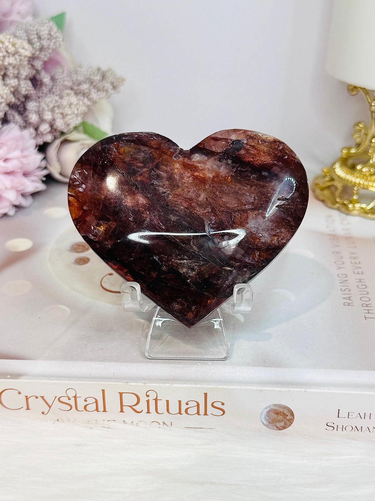 High Grade Fire Quartz Heart On Stand 8cm