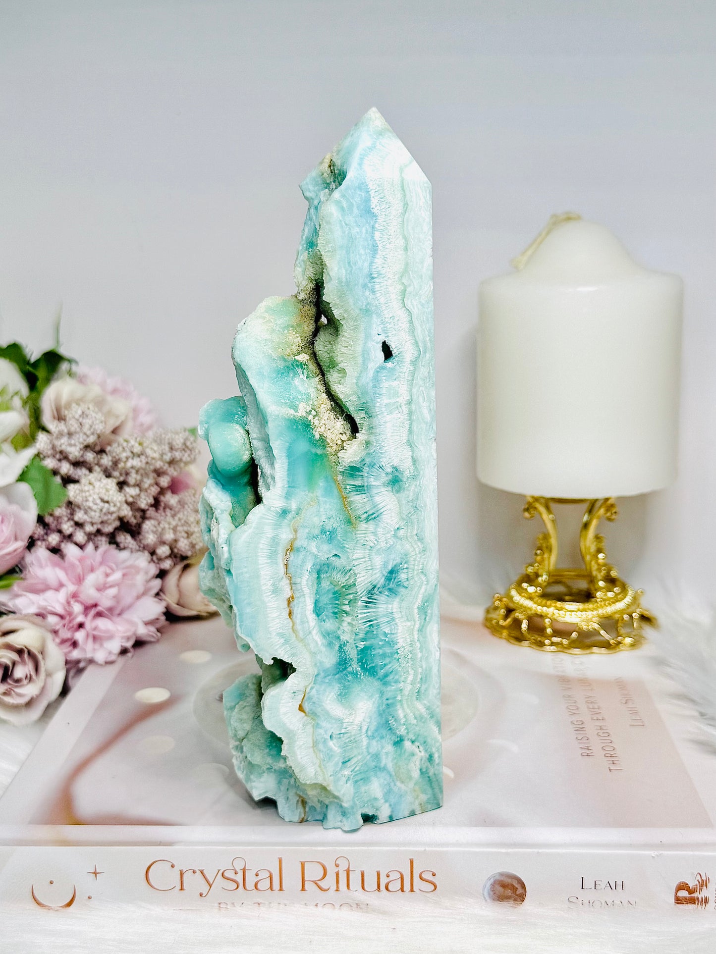 Large Blue Hemimorphite Druzy Tower 19cm