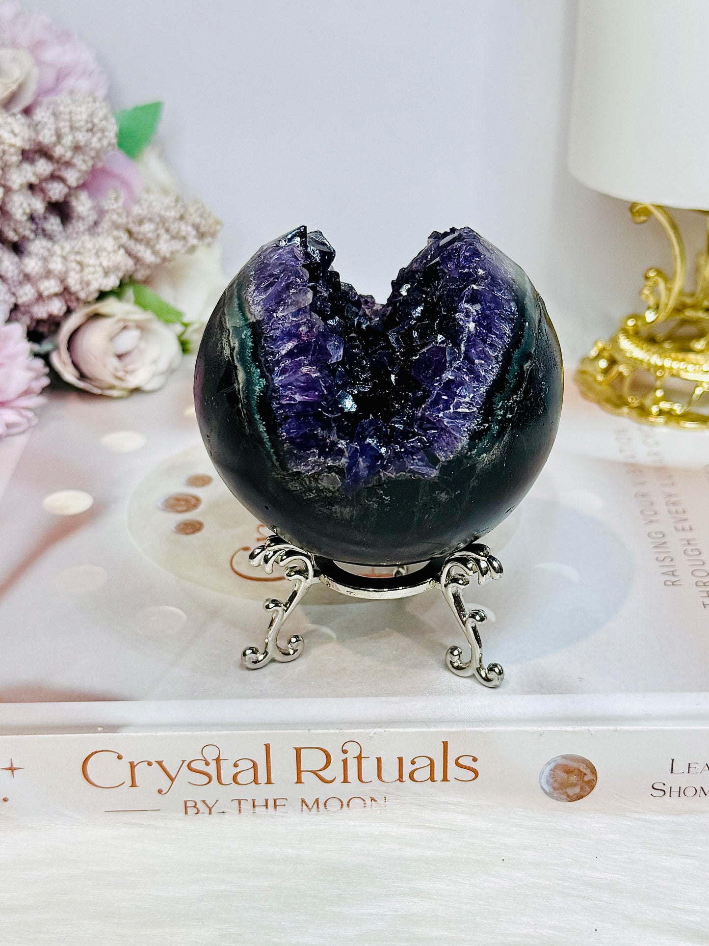 Large Druzy Amethyst Sphere on Stand 405g