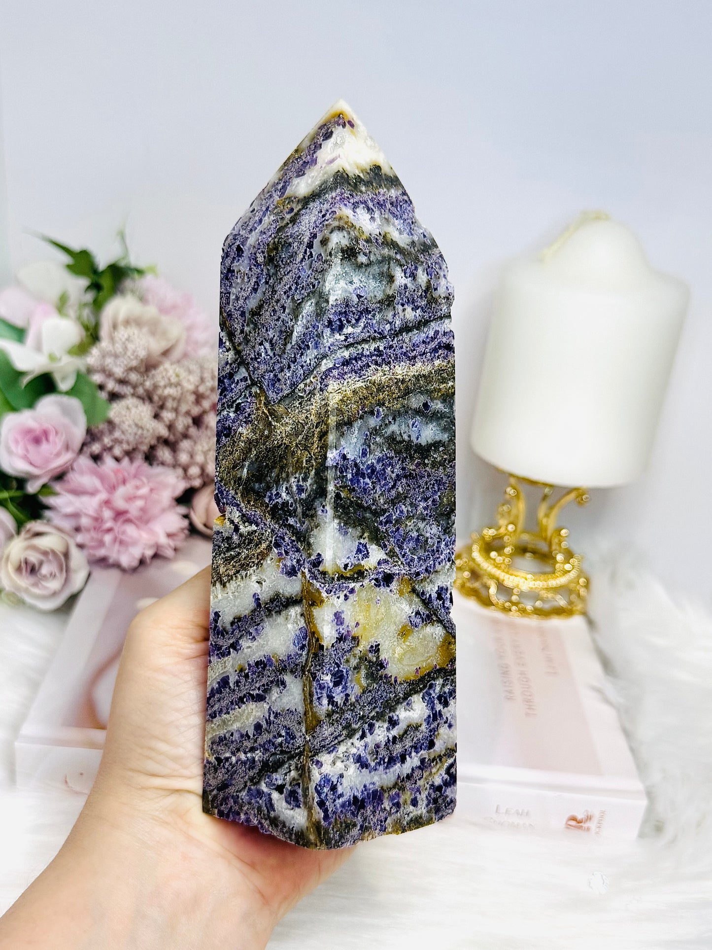 Large Purple Fluorite X Sphalerite Tower 18.5cm 901g