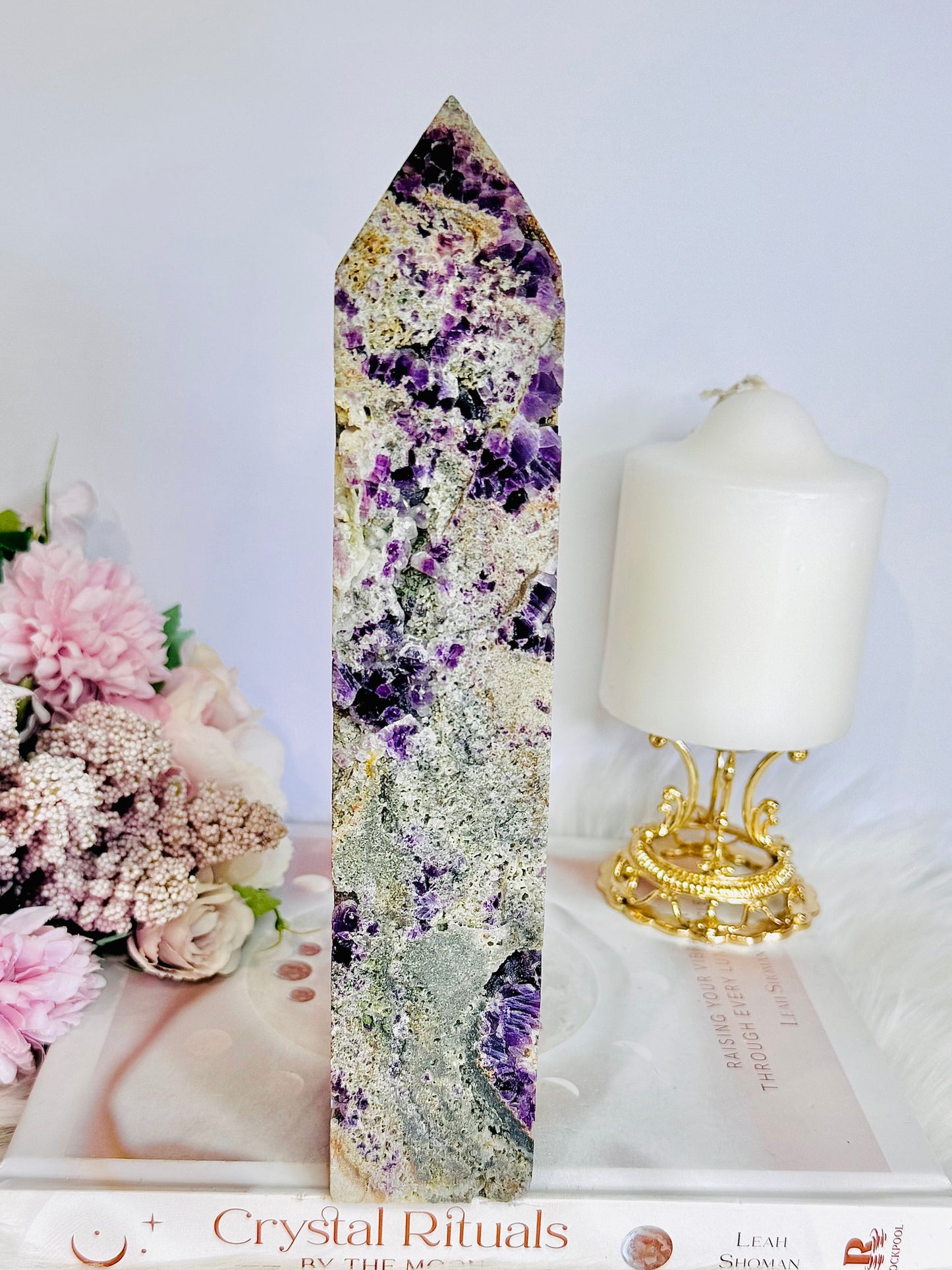 Huge Purple Cubed Fluorite in Matrix Carved Tower | Generator 22.5cm