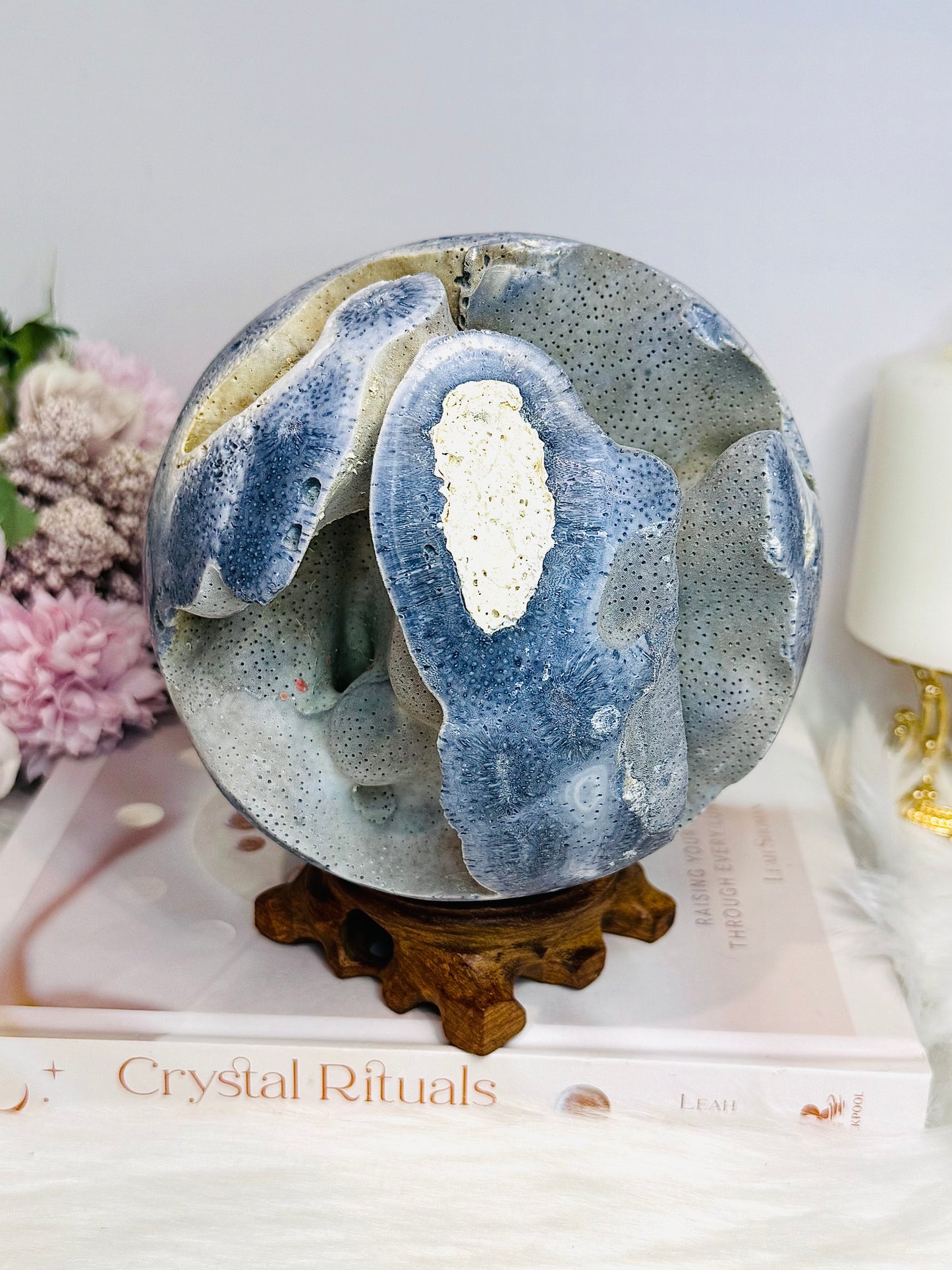 Huge Rare Natural Blue Coral Fossil Sphere 2.16KG