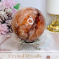 High Grade Large Fire Quartz | Hematoid Quartz Sphere with Rainbows on Stand 725g