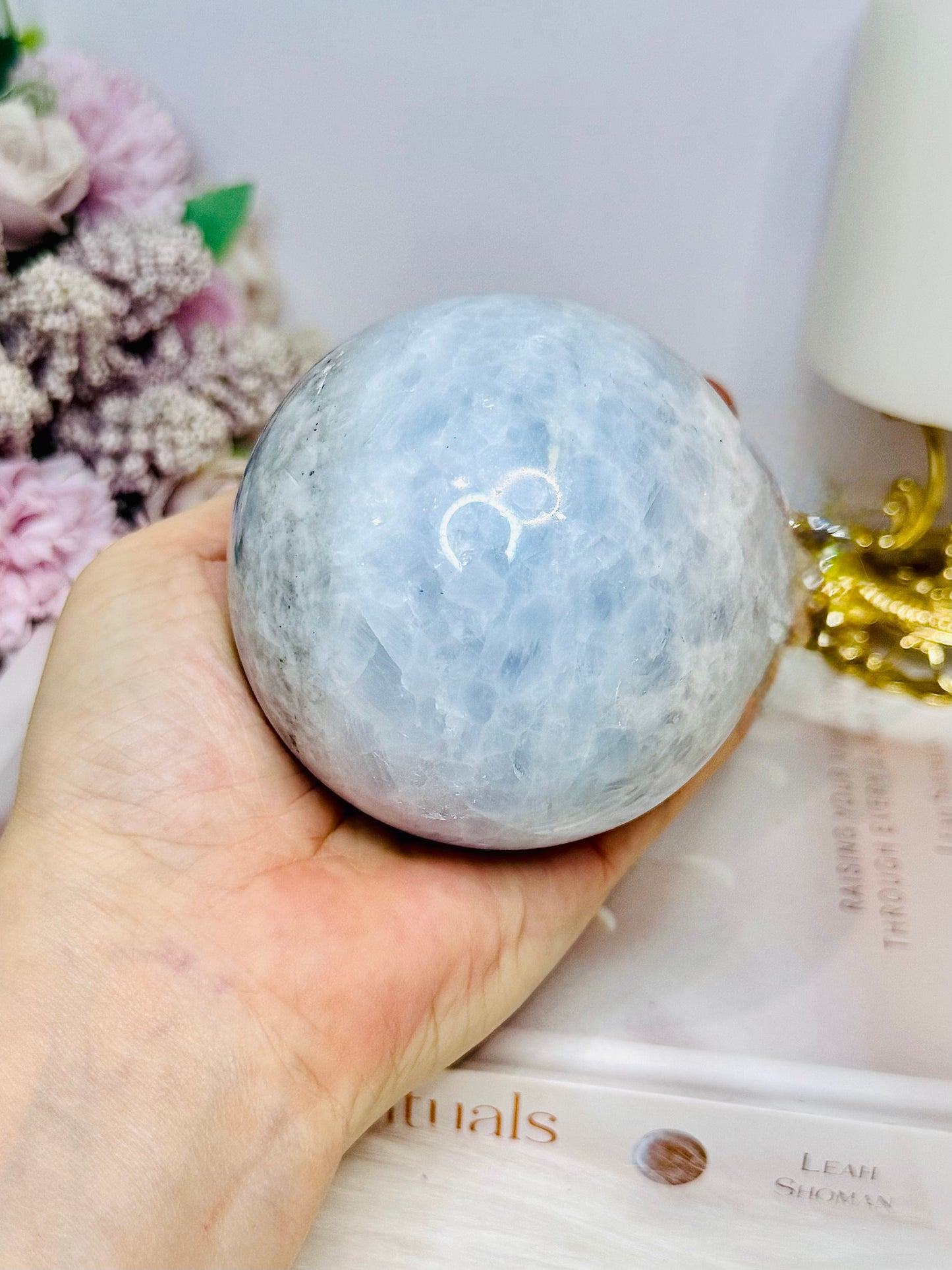 Large Blue Calcite Sphere on Stand 667g