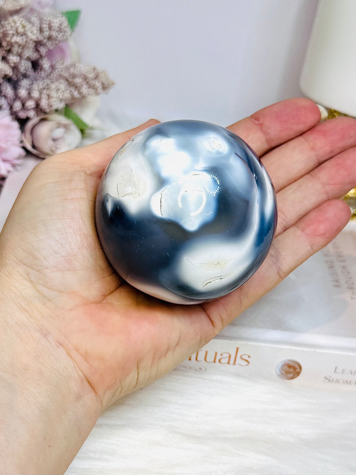 Large Orca Agate Sphere on Stand 379g