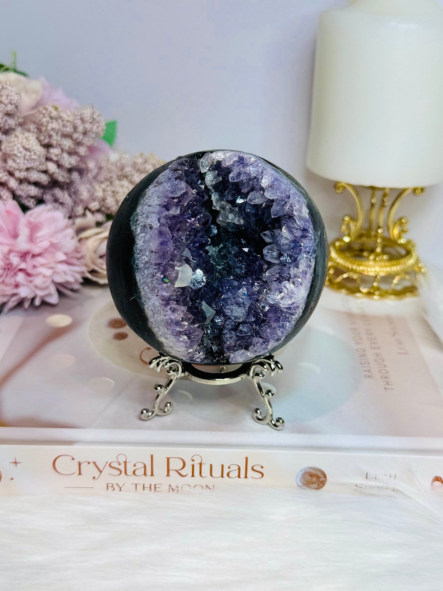 Large Druzy Amethyst Sphere on Stand 503g