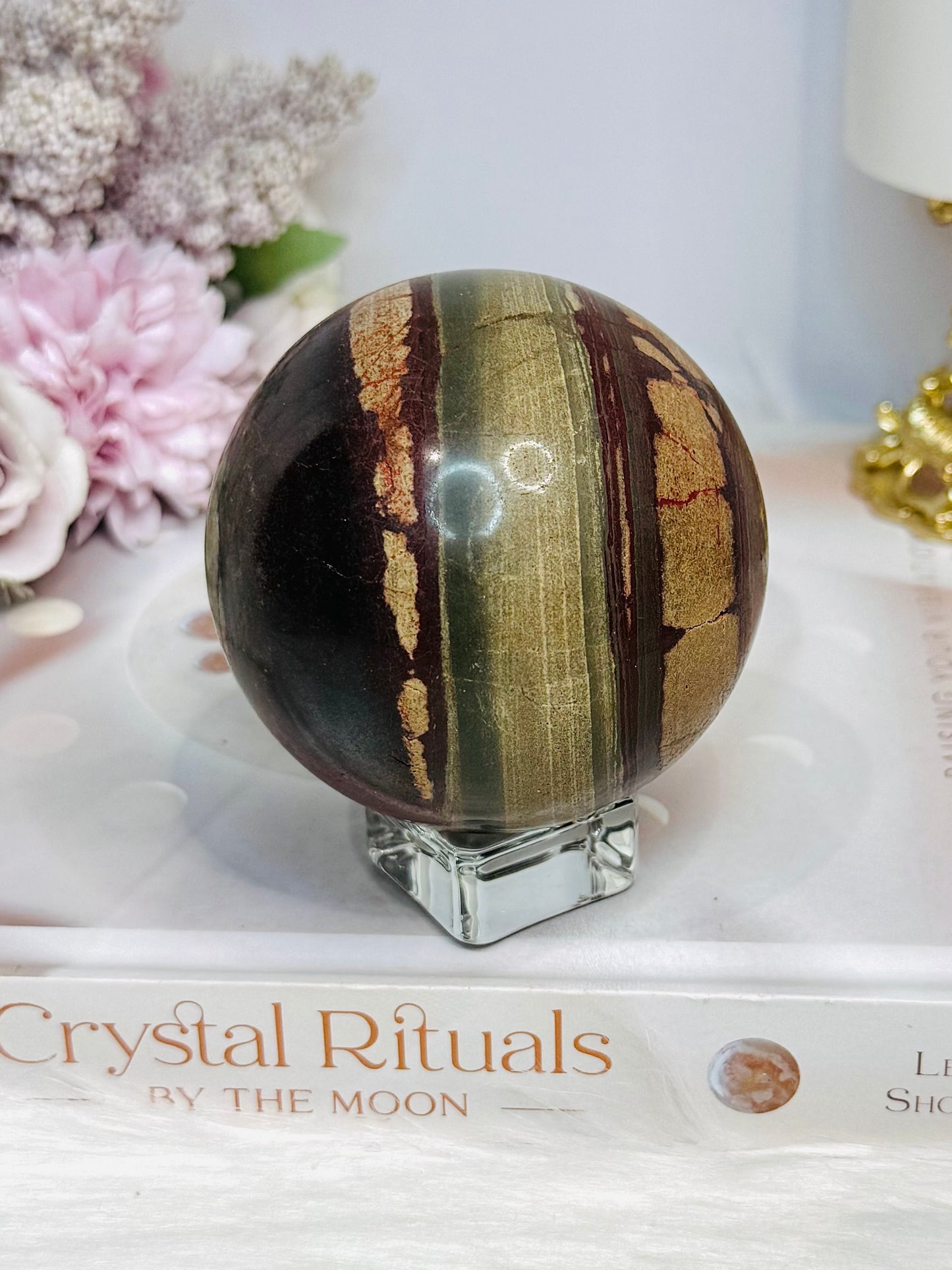Large Zebra Rock Sphere on Stand 452g