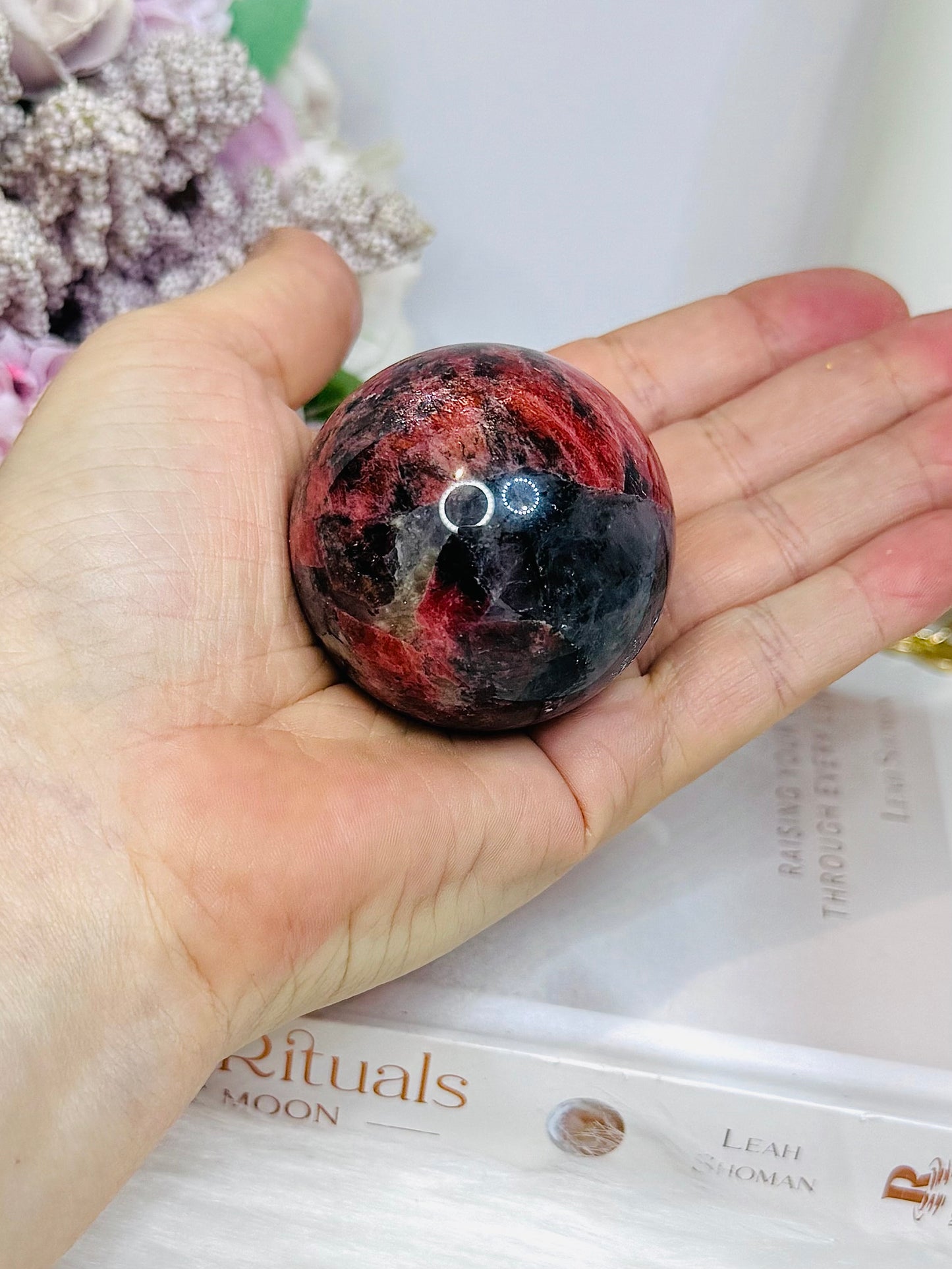 High Grade Rhodonite Sphere On Stand 212g