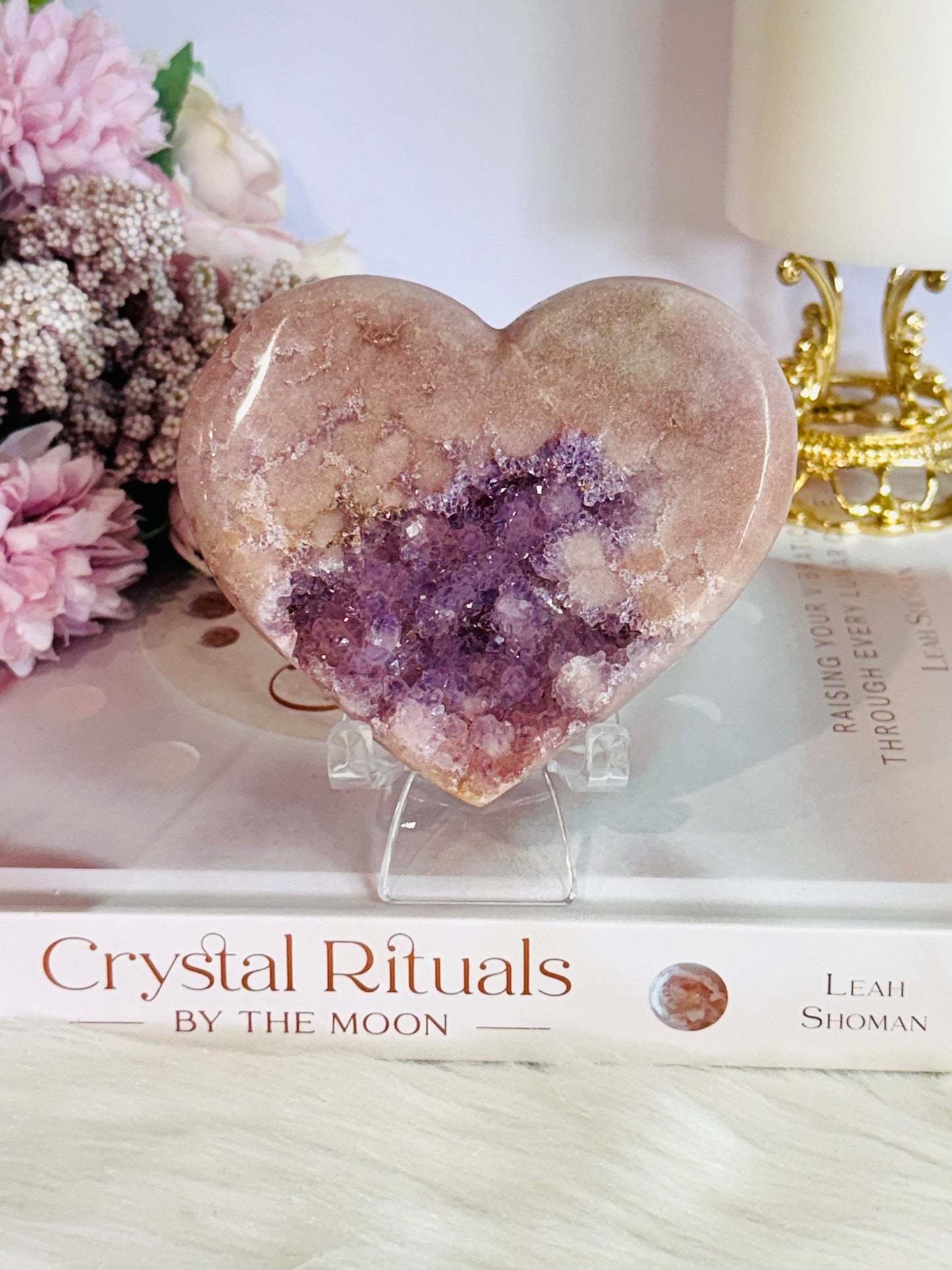 Fabulous High Grade Druzy Pink Amethyst Carved Heart 10cm On Stand