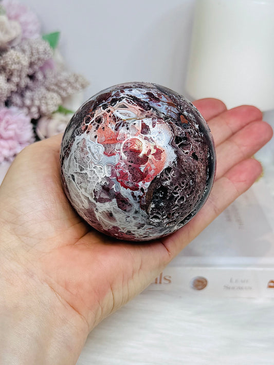 Mexican Lace Agate Sphere on Stand 476g
