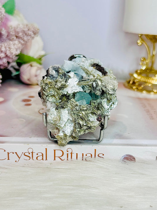 Rare Natural Aquamarine In Mica Specimen on Stand 110g