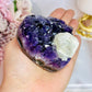 High Grade Deep Purple Amethyst Chunky Heart with Calcite Inclusion On Stand 9cm