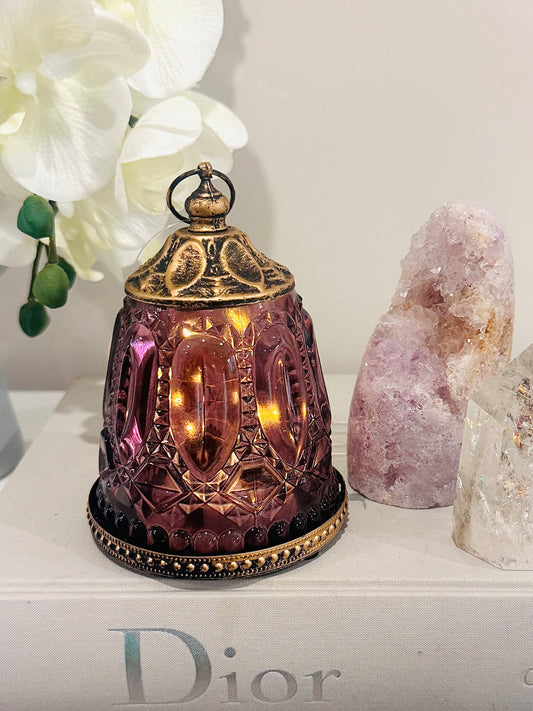 Glass Lantern Led Vintage Plum 13cm