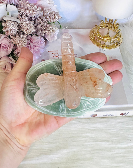 Golden Healer Dragonfly On Green Aventurine Lillypad / Leaf 10cm