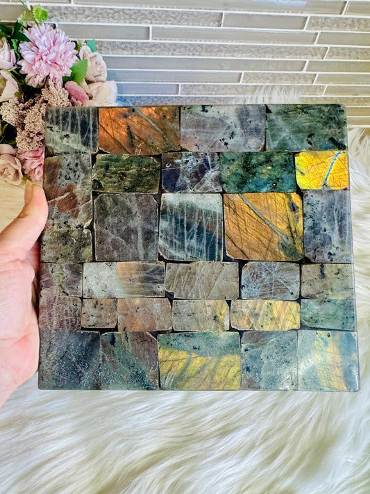 Large Heavy Labradorite Square Slab 22cm 1.57KG