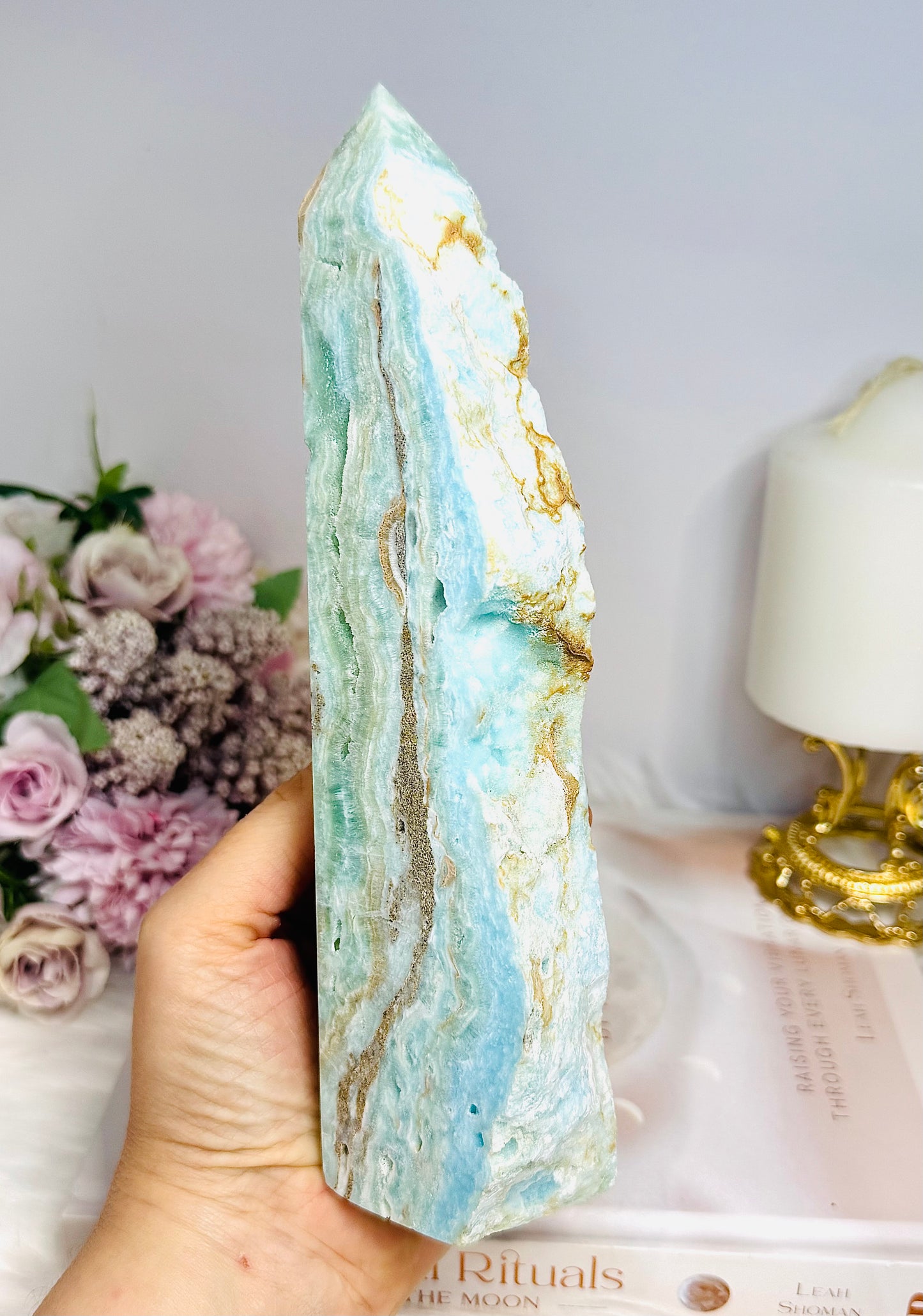 Large Blue Hemimorphite Druzy Tower 20cm