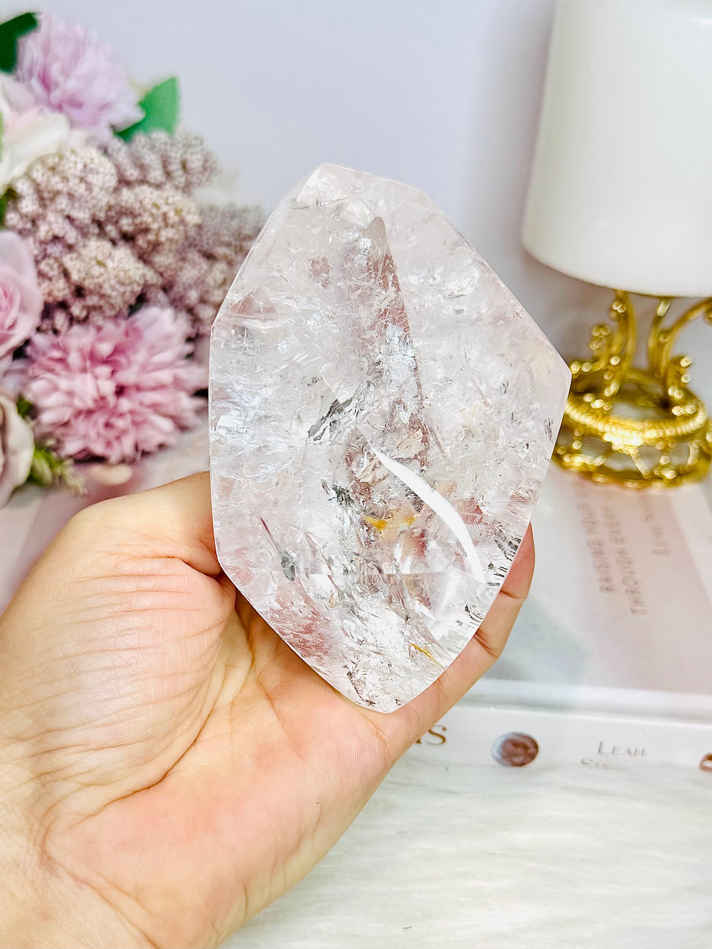 Large High Grade Clear Quartz Polished Freeform with Rainbows 346g