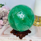 Huge High Grade Green Fluorite Sphere with Rainbows on Stand 2.4KG