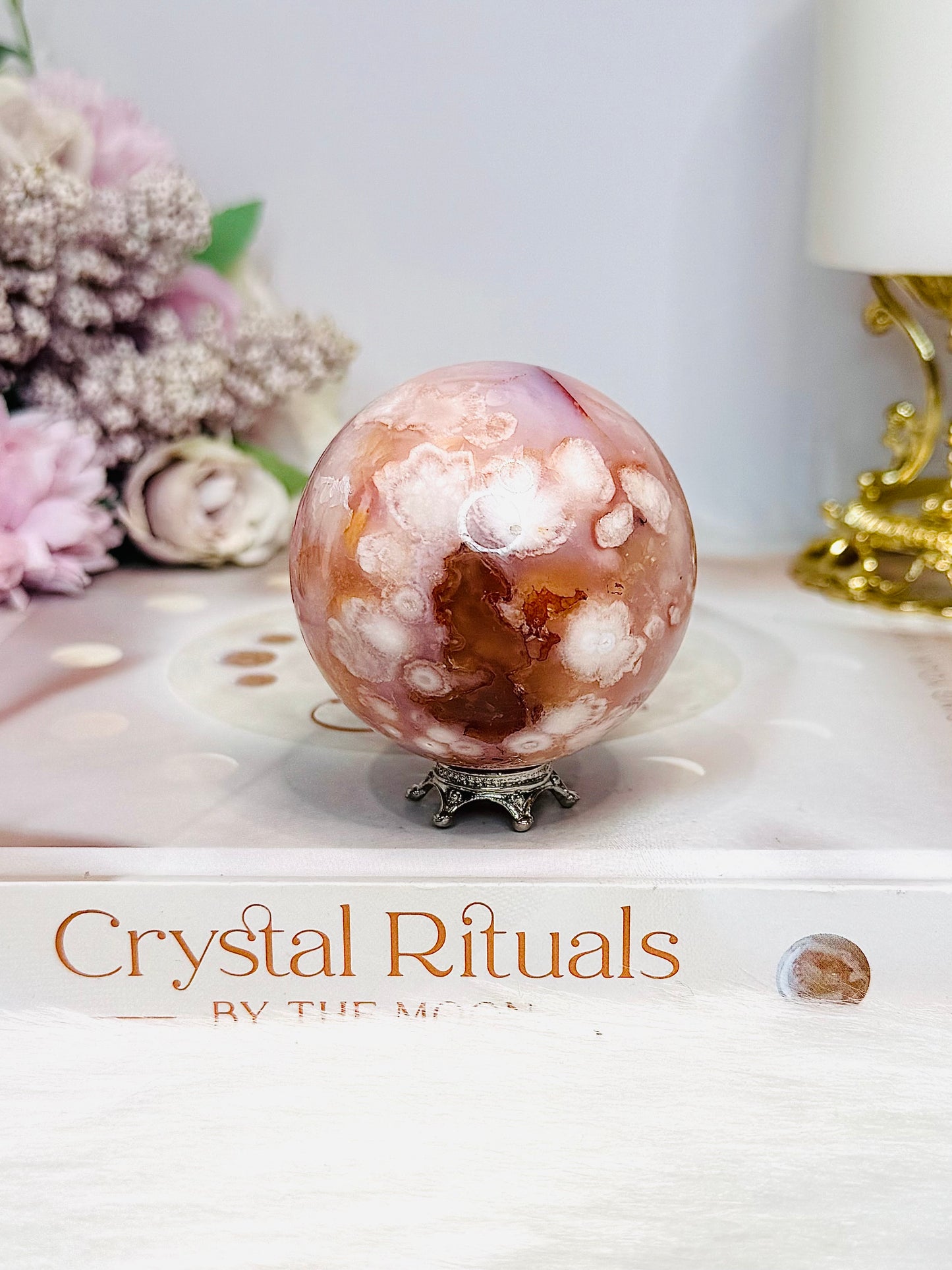 High Grade Flower Carnelian Sphere on Stand 204g